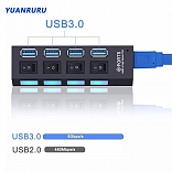 ADAPTADOR DE 4 PUERTOS USB 3.0 CON INTERRUPTORES 