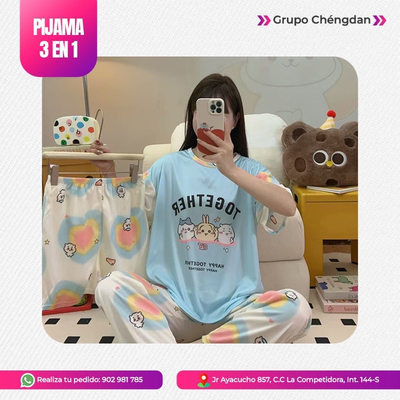 IMPORT JLM S.A.C. - PIJAMA 3 PIEZAS (PANTALÓN+SHORT+POLO)