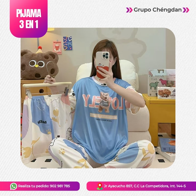 IMPORT JLM S.A.C. - PIJAMA 3 PIEZAS (PANTALÓN+SHORT+POLO)