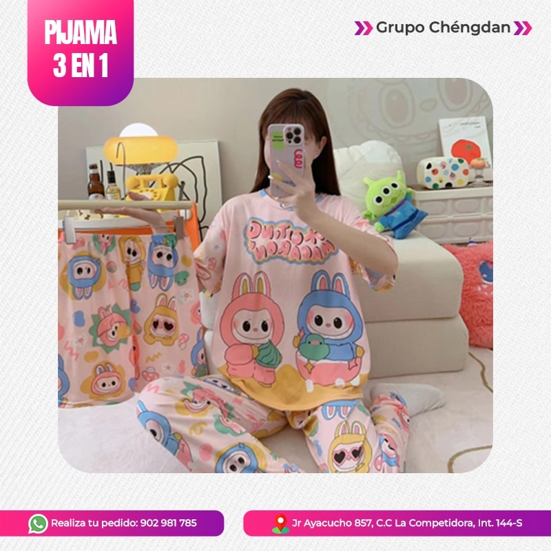 IMPORT JLM S.A.C. - PIJAMA 3 PIEZAS  (PANTALÓN+SHORT+POLO)